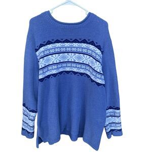 Vintage White Stag Sweater Women Plus Size 22W Blue Fair Isle Fleece Long Sleeve